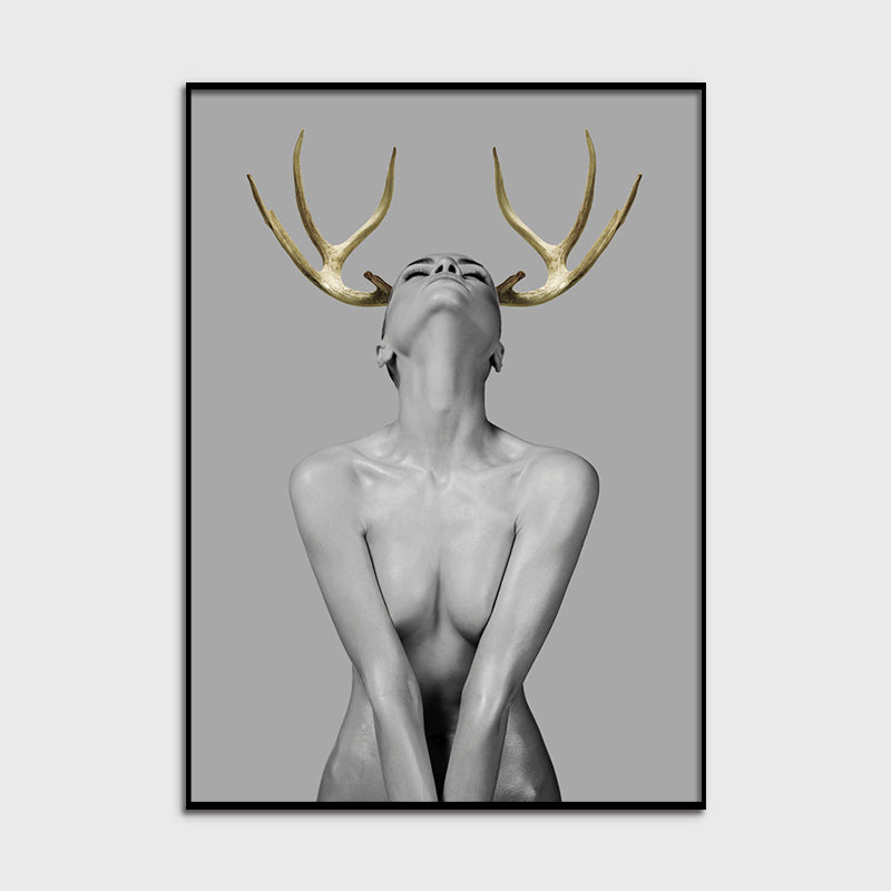 Colourful Art - Print Wall Art - Girl with gold horn 2 - Canvas Prints-Poster Prints