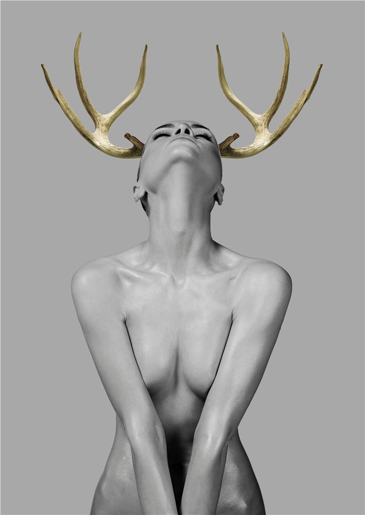 Colourful Art - Print Wall Art - Girl with gold horn 2 - Canvas Prints-Poster Prints