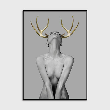 Colourful Art - Print Wall Art - Girl with gold horn 2 - Canvas Prints-Poster Prints