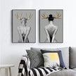 Wall art - Girl With Gold Horn (2 sets)- Canvas Prints- Poster Prints