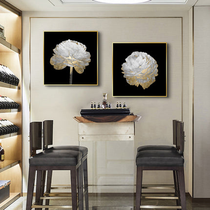 Wall Art - Gold And White Blossom On Black (2 sets)- Canvas Prints-Poster Prints
