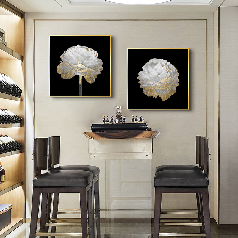 Wall Art - Gold And White Blossom On Black (2 sets)- Canvas Prints-Poster Prints