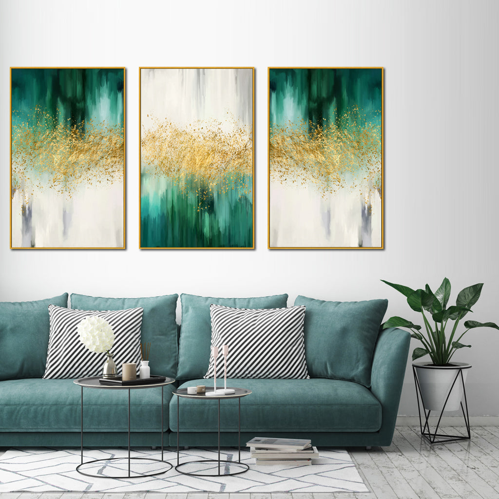 Wall Art - Green Gold Dancing (3 Sets) - Poster Prints -Canvas Prints