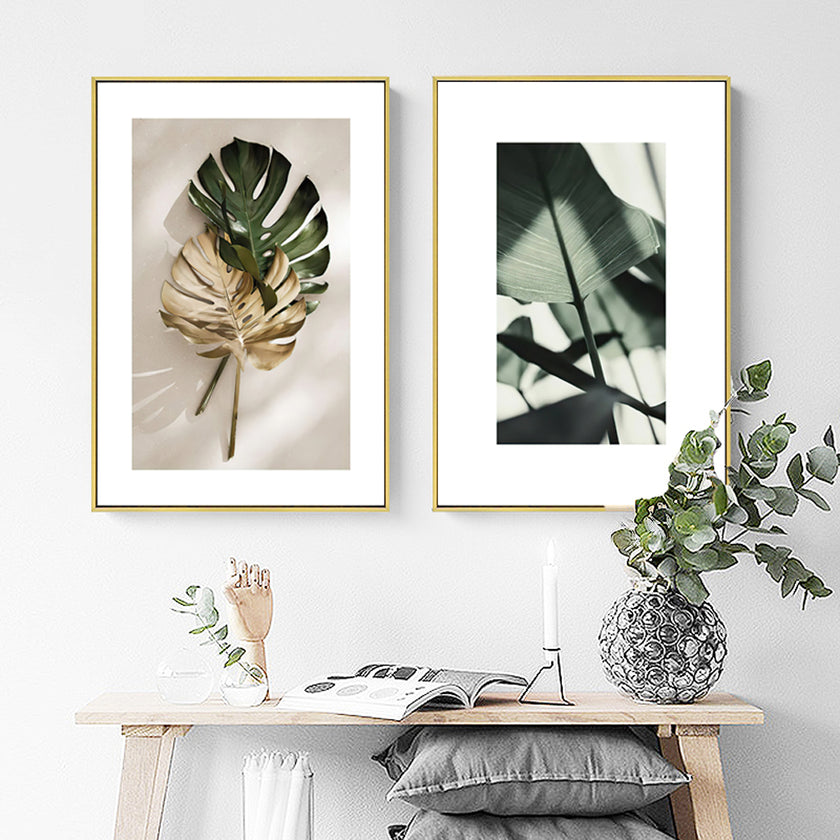 Wall Art - Golden Monstera Leaves 3 sets - Poster Prints -Canvas Prints