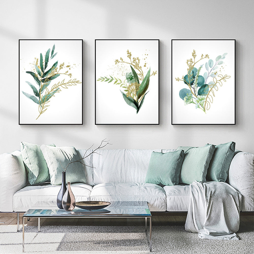 Wall Art - Green and Gold Botanical (3 sets) - Canvas Prints-Poster Prints