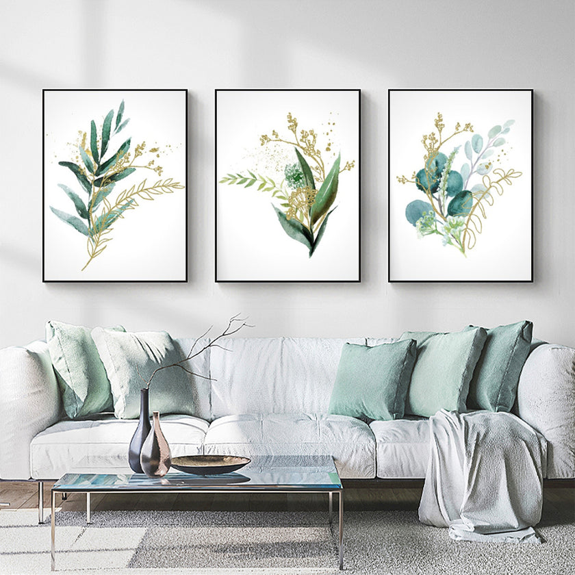 Wall Art - Green and Gold Botanical (3 sets) - Canvas Prints-Poster Prints