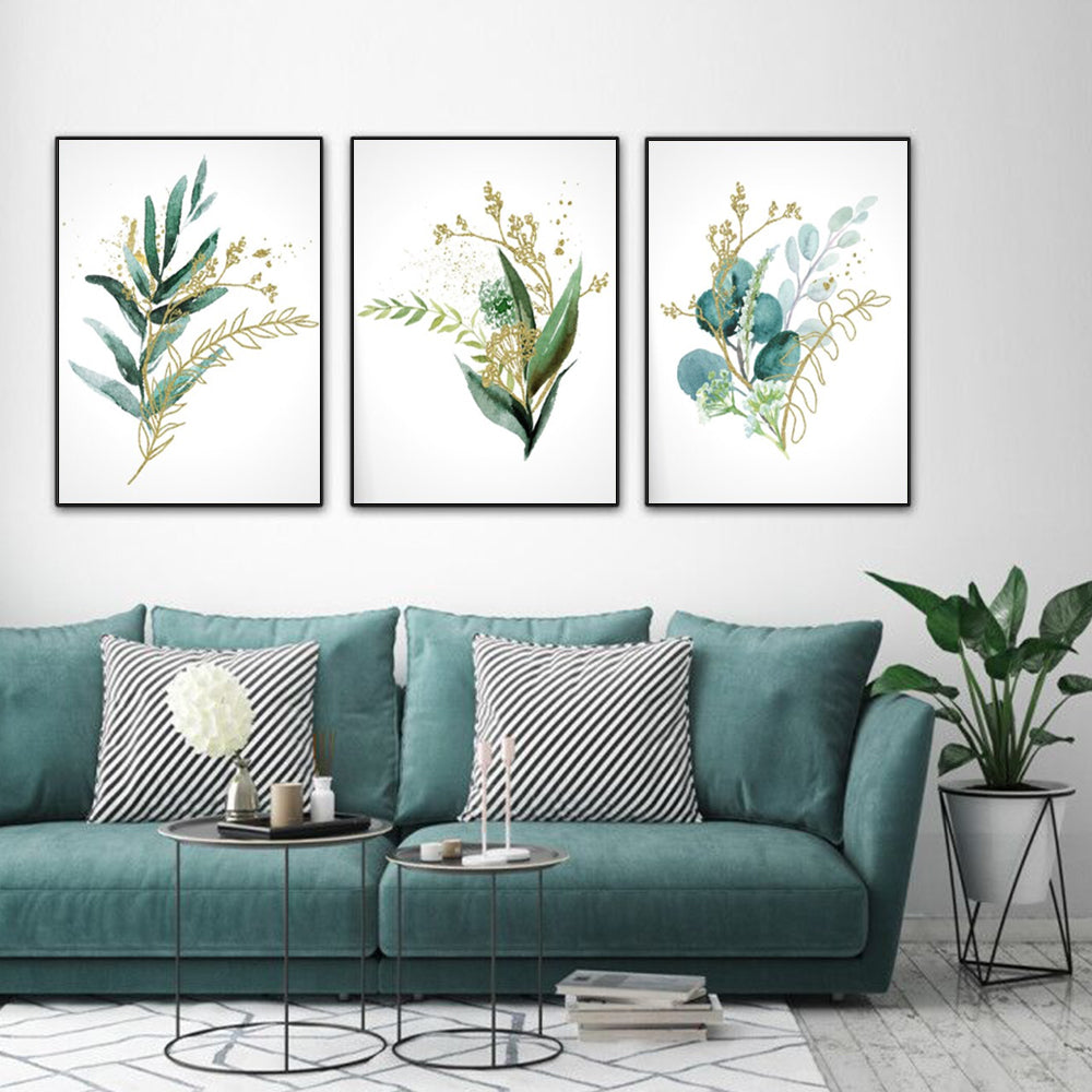 Wall Art - Green and Gold Botanical (3 sets) - Canvas Prints-Poster Prints