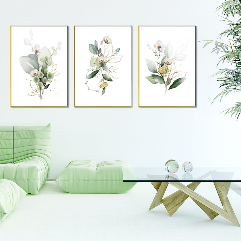 Wall Art  - Green and Gold Watercolor Botanical 3 Sets - Poster Prints -Canvas Prints