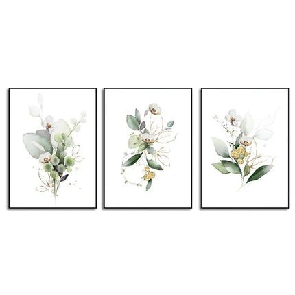 Wall Art  - Green and Gold Watercolor Botanical 3 Sets - Poster Prints -Canvas Prints