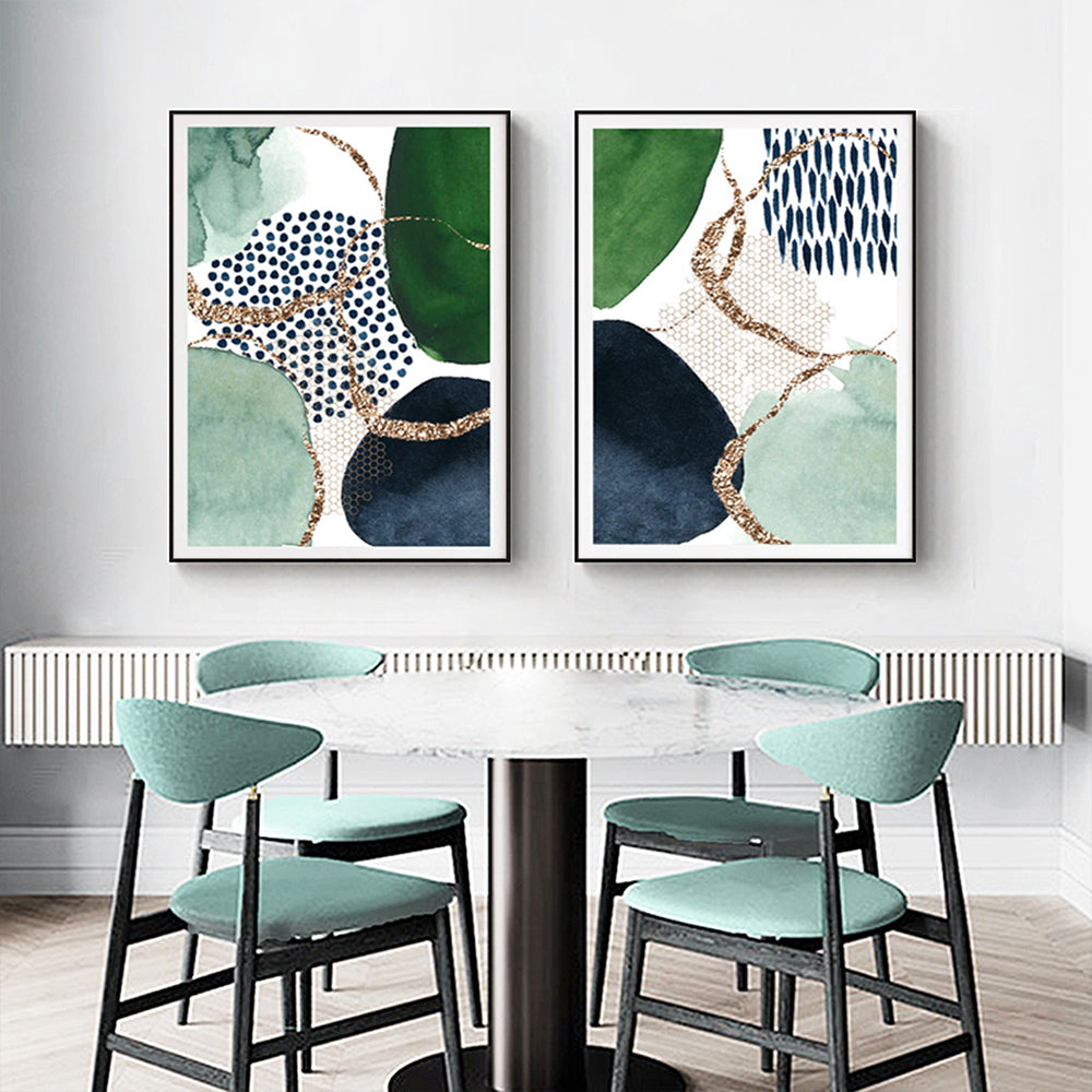 Wall art - Abstract Green and Navy (2 sets)- Canvas Prints- Poster Prints
