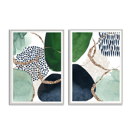 Wall art - Abstract Green and Navy (2 sets)- Canvas Prints- Poster Prints