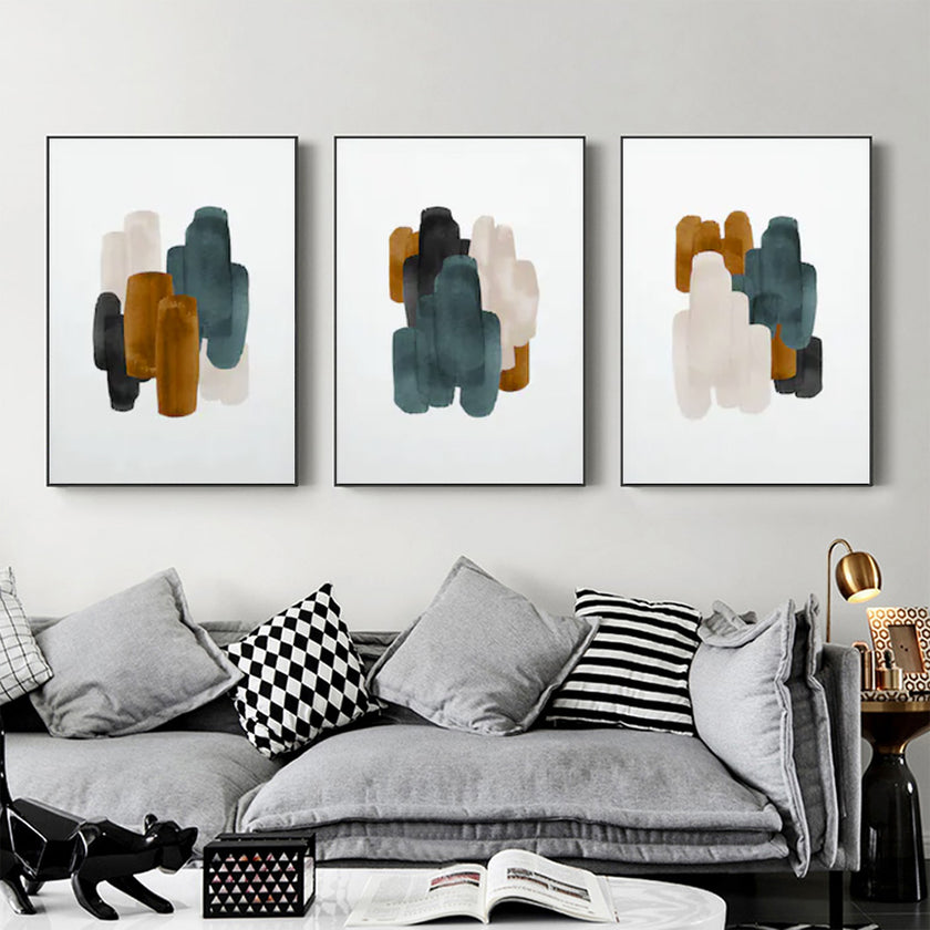 Wall Art  - Green and Rust - 3 Sets - Poster Prints -Canvas Prints