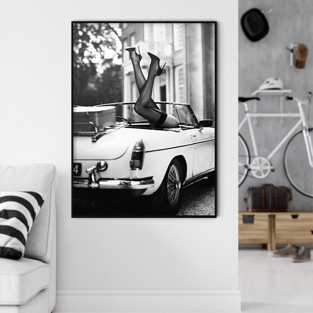 Wall Art - High Heels in Classic Car - Canvas Prints-Poster Prints