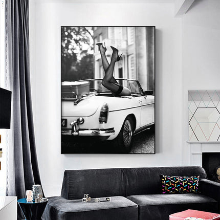 Wall Art - High Heels in Classic Car - Canvas Prints-Poster Prints