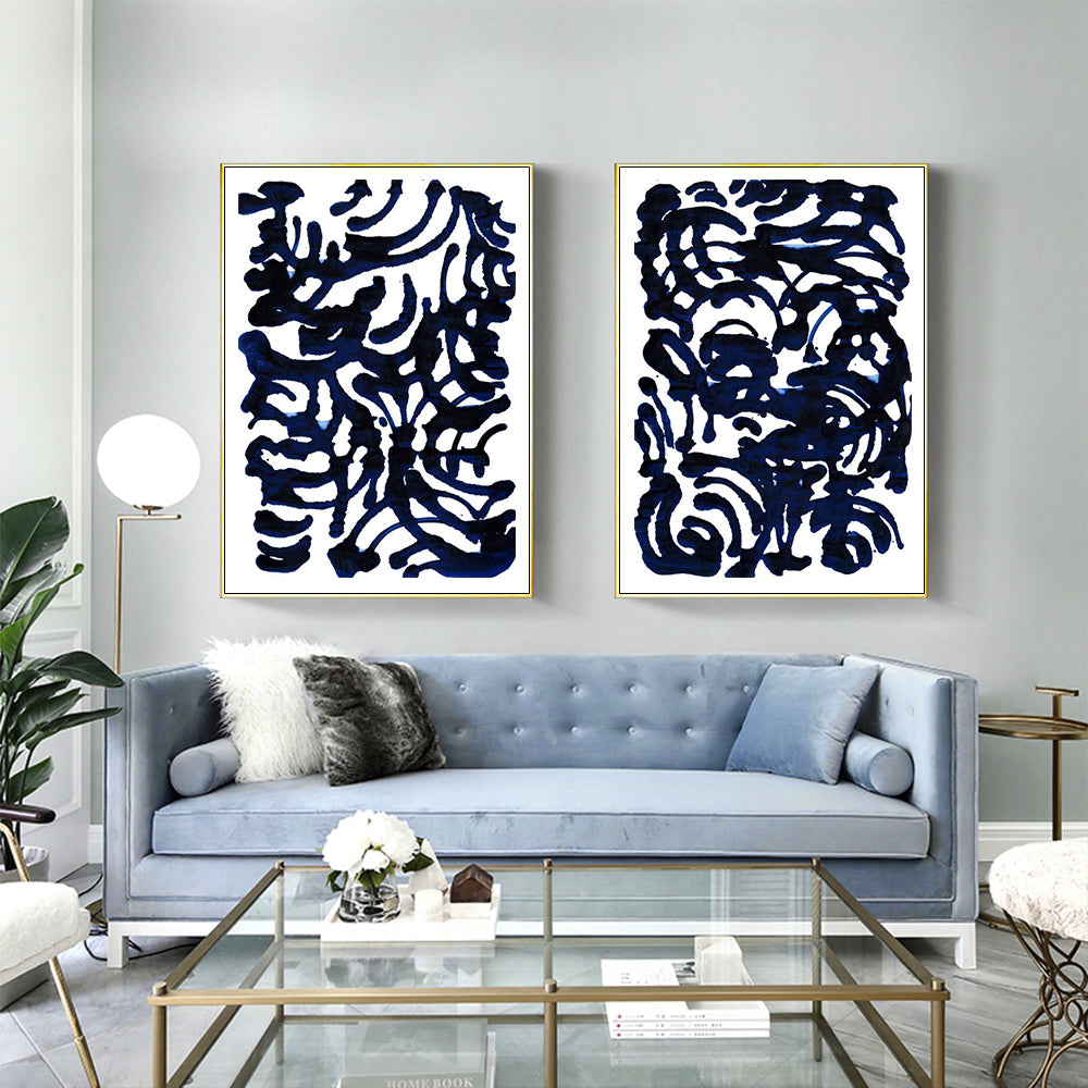 Wall art - Indigo Swirls (2 sets)- Canvas Prints- Poster Prints