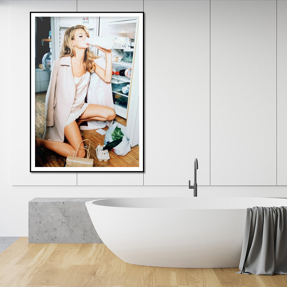Wall Art - Kate Moss Drinks Milk - Canvas Prints-Poster Prints
