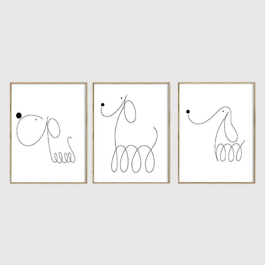 Animals Prints - LINE ART DOGS ( 3 sets) - Canvas Prints-Poster Prints