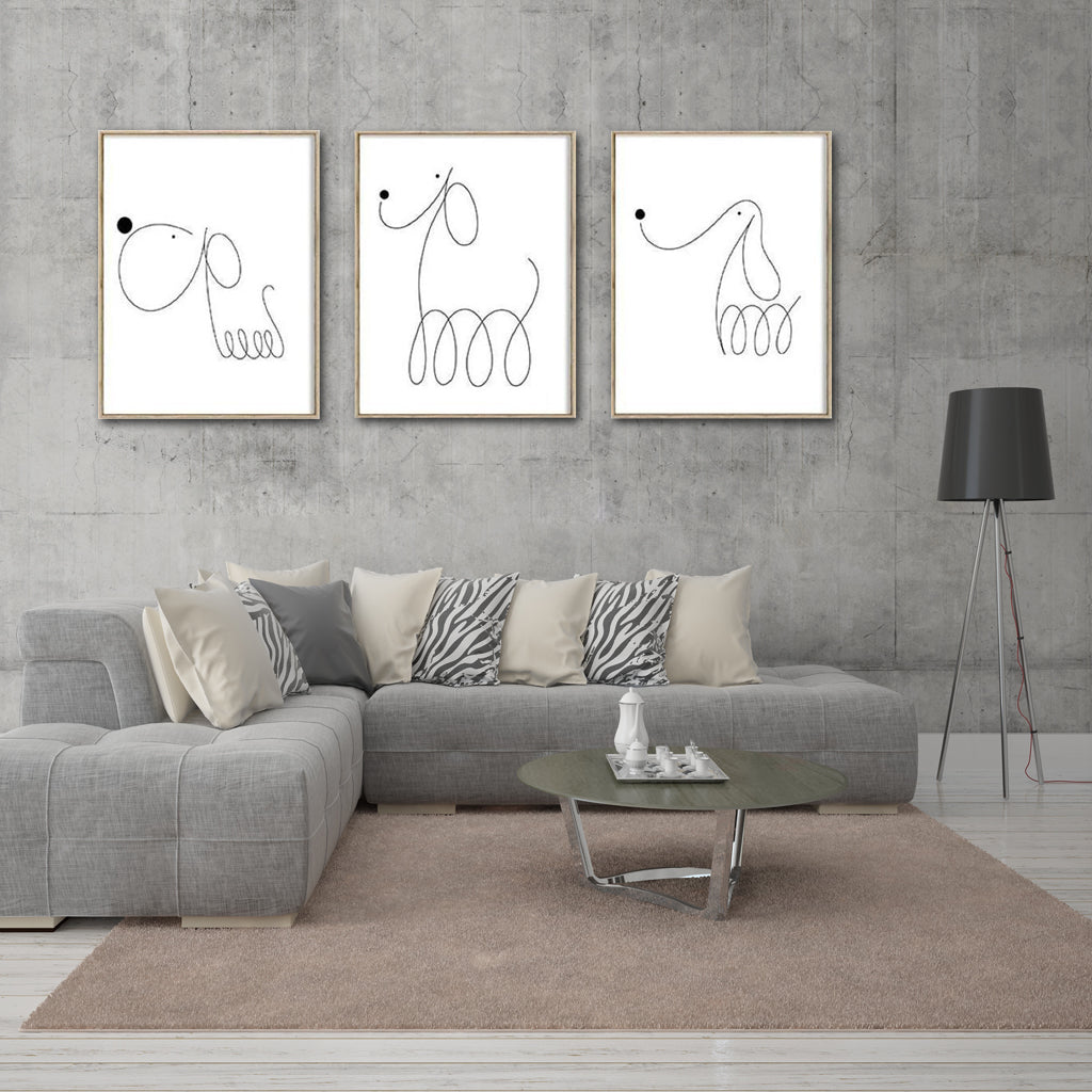 Animals Prints - LINE ART DOGS ( 3 sets) - Canvas Prints-Poster Prints