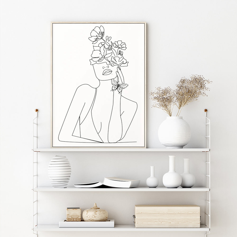 Wall Art - Line Art Girl - Canvas Prints-Poster Prints