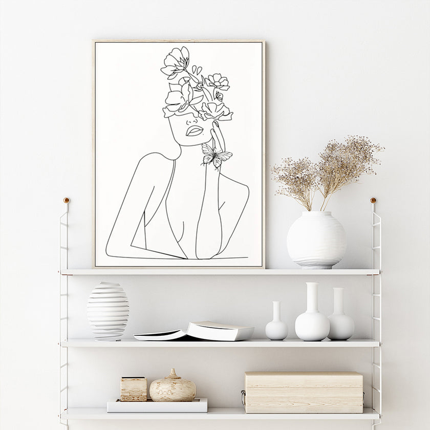 Wall Art - Line Art Girl - Canvas Prints-Poster Prints