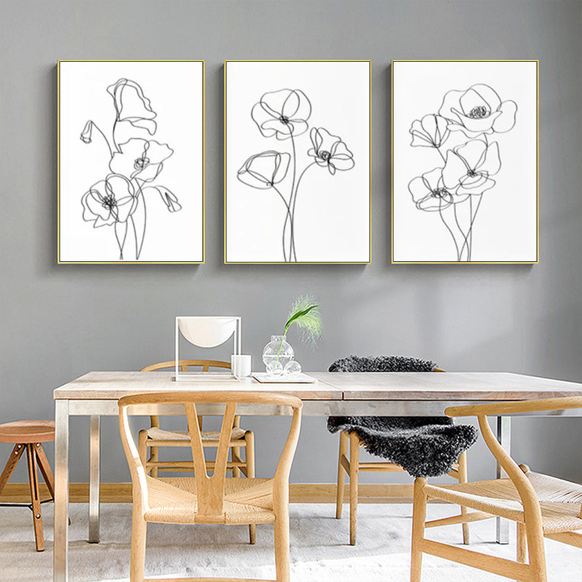 Wall Art - Line botanical flowers (3 Sets) - Poster Prints -Canvas Prints
