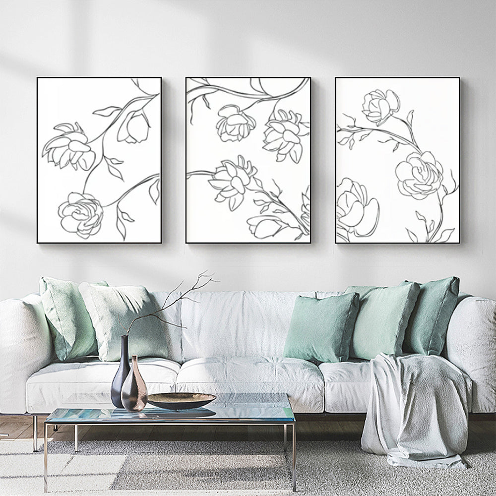 Wall Art - Line Flowers (3 Sets) - Poster Prints -Canvas Prints