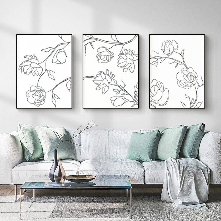 Wall Art - Line Flowers (3 Sets) - Poster Prints -Canvas Prints