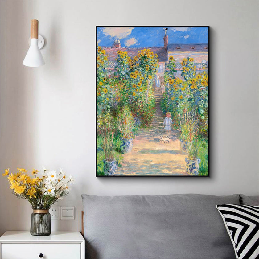 Wall Art - Little Girl on Path of Flowers - Canvas Prints-Poster Prints