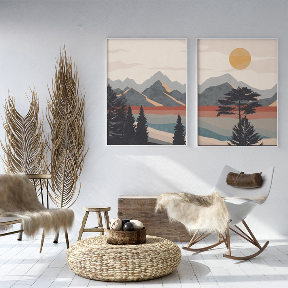 Wall art - Mid Century Boho Art (2 sets)- Canvas Prints- Poster Prints