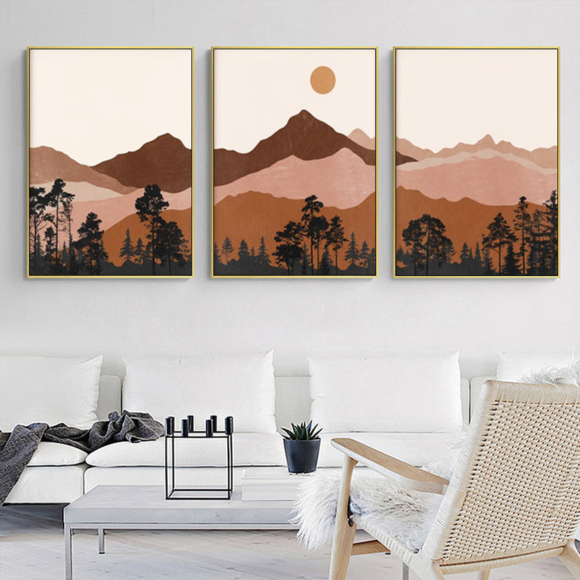 Wall Art  - Mid Century Mountain 3 sets - Poster Prints -Canvas Prints