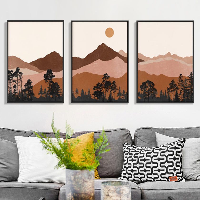 Wall Art  - Mid Century Mountain 3 sets - Poster Prints -Canvas Prints