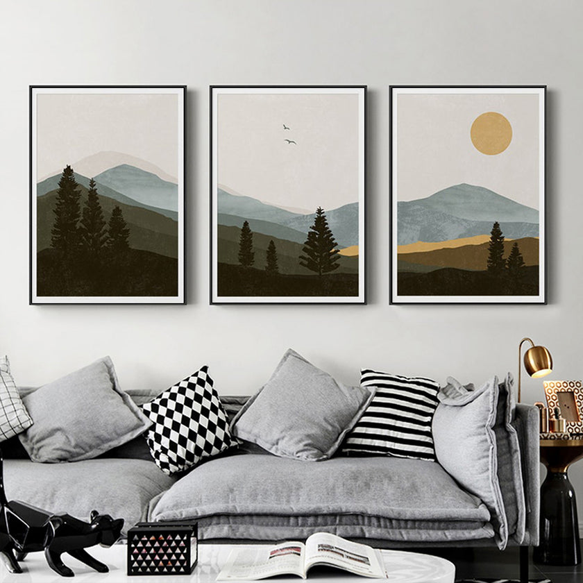 Wall Art  - Mid Century Mountain 3 sets - Poster Prints -Canvas Prints