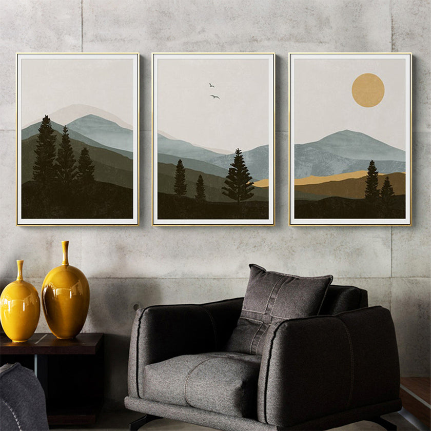 Wall Art  - Mid Century Mountain 3 sets - Poster Prints -Canvas Prints