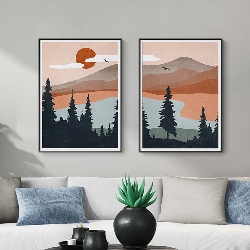 Wall art - Mid Century Mountain (2 sets)- Canvas Prints- Poster Prints