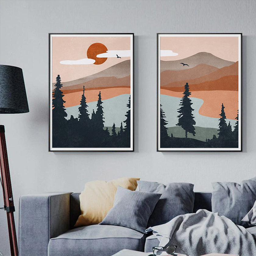 Wall art - Mid Century Mountain (2 sets)- Canvas Prints- Poster Prints