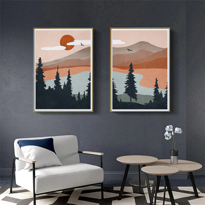 Wall art - Mid Century Mountain (2 sets)- Canvas Prints- Poster Prints