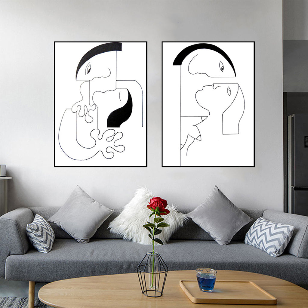 Wall art - Abstract Black White Couple 2 sets- Canvas Prints- Poster Prints