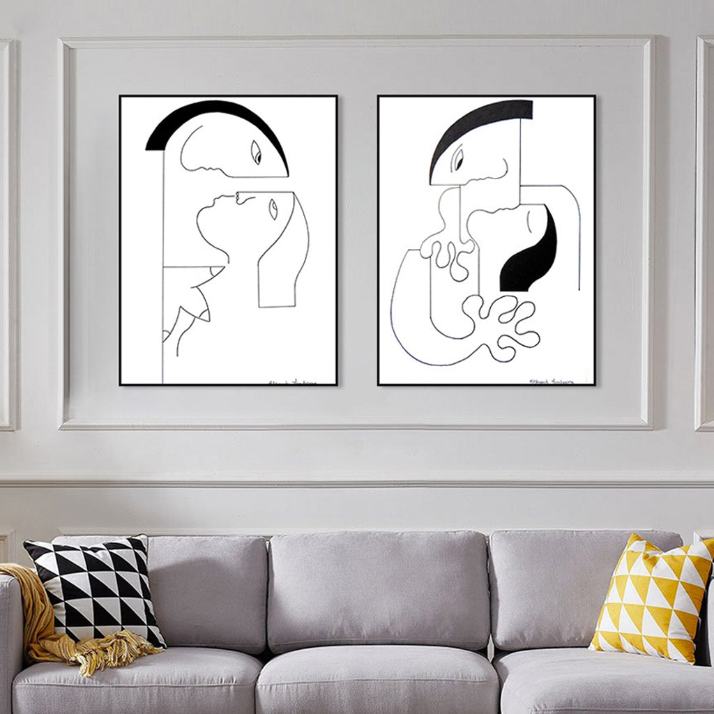 Wall art - Abstract Black White Couple 2 sets- Canvas Prints- Poster Prints