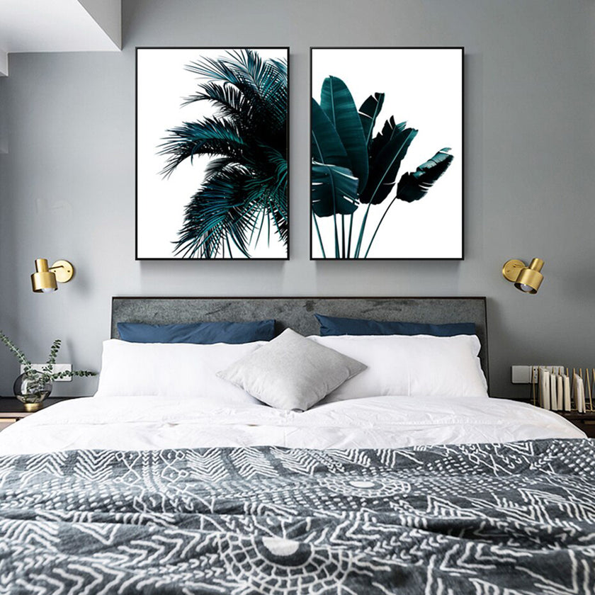 Wall art - Modern Dark Green Palm Tree 2 sets- Canvas Prints- Poster Prints