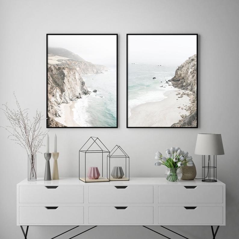 Wall art - Mountain Beach 2 sets- Canvas Prints- Poster Prints
