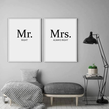 Wall art - Mr And Mrs 2 sets- Canvas Prints- Poster Prints