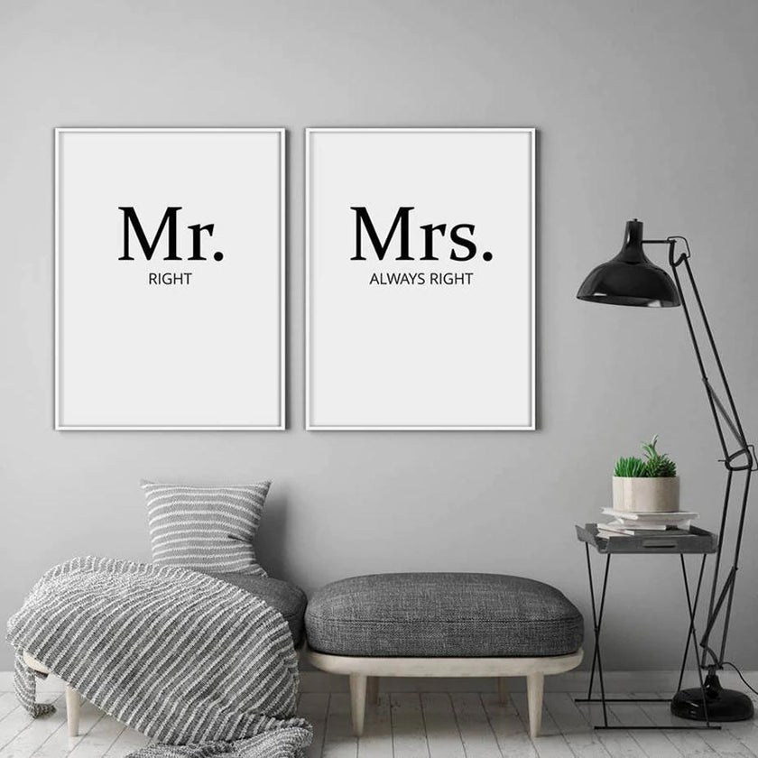 Wall art - Mr And Mrs 2 sets- Canvas Prints- Poster Prints