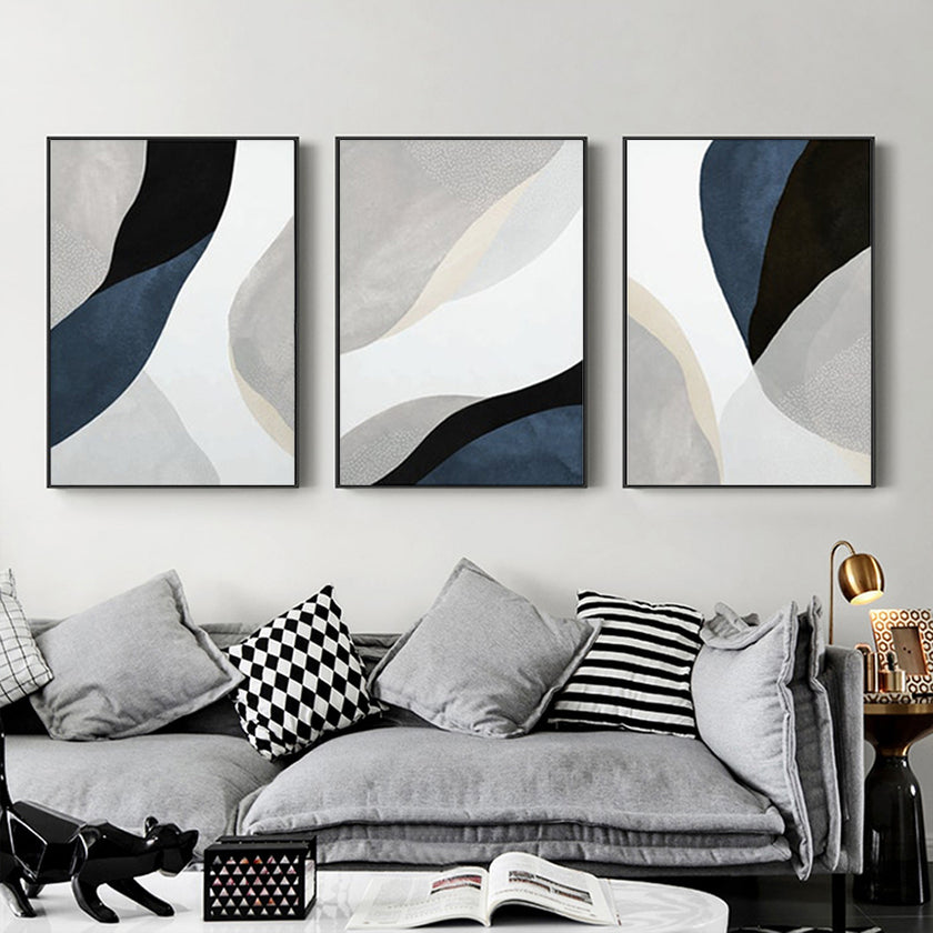 Wall Art - Abstract Navy Blue ( 3 sets )- Poster Prints -Canvas Prints