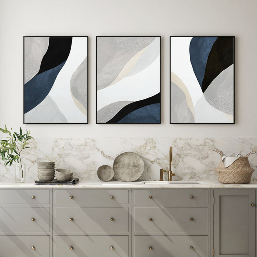 Wall Art - Abstract Navy Blue ( 3 sets )- Poster Prints -Canvas Prints