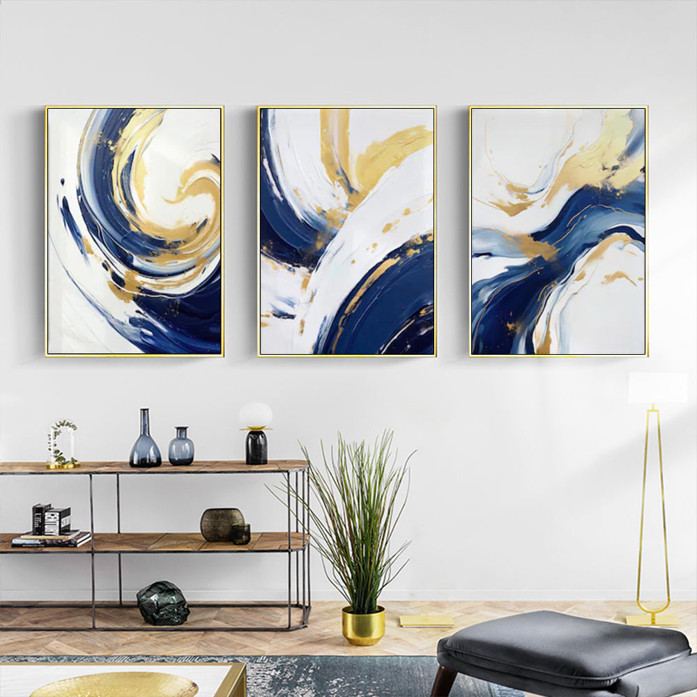Wall Art - Navy and Gold Watercolor Shapes (3 Sets) - Poster Prints -Canvas Prints
