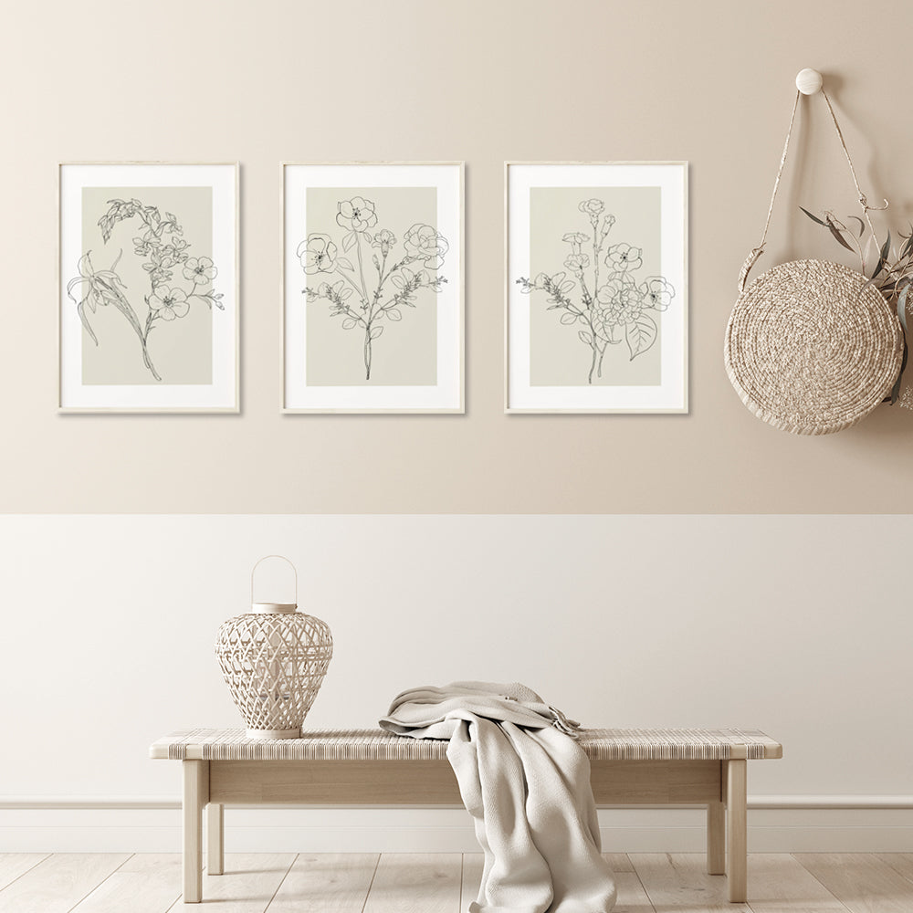 Wall Art - Neutral Flowers (3 sets) - Canvas Prints-Poster Prints