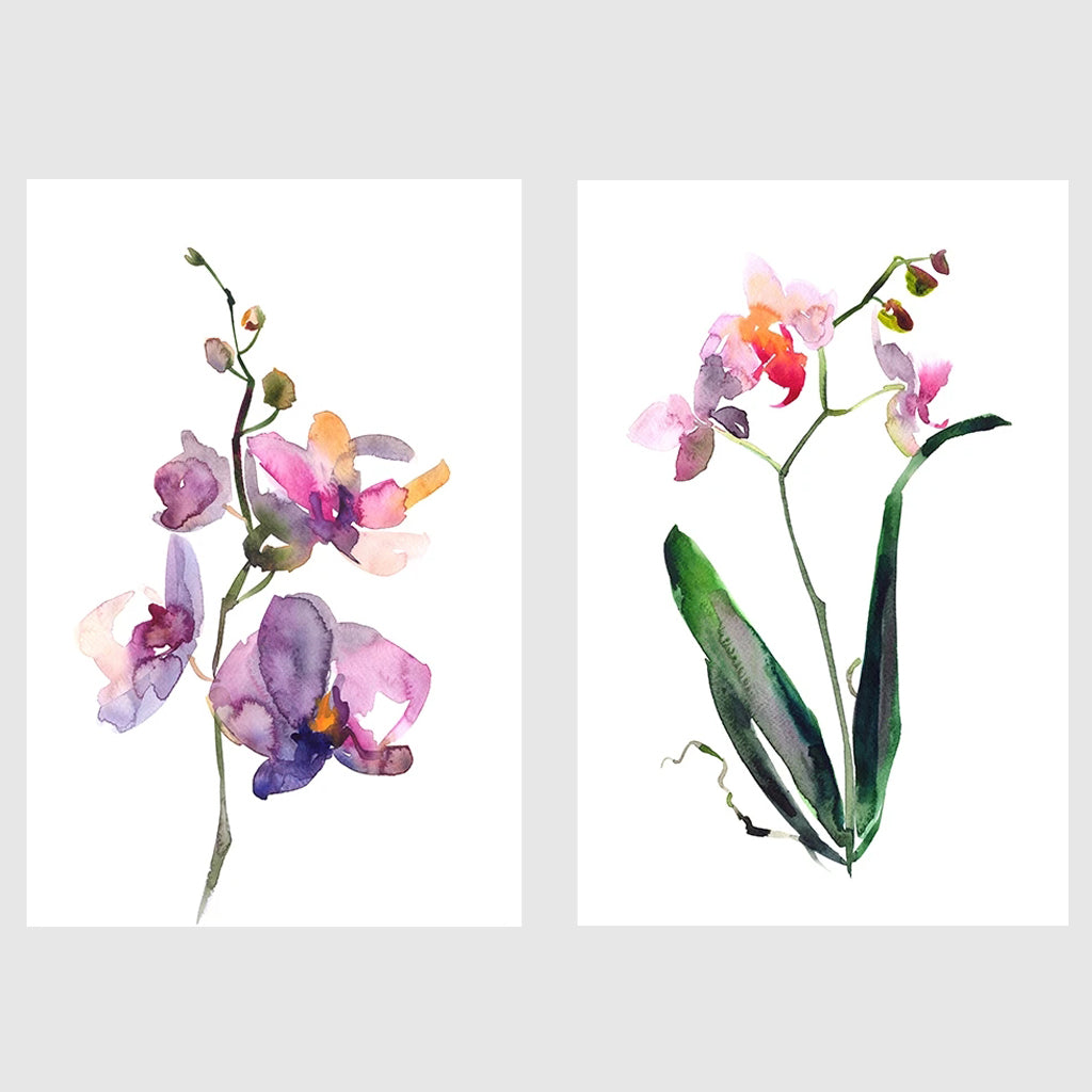Flowers Prints - ORCHID HAND PAINTED WATER COLOUR STYLE- 2 sets-canvas prints - poster prints