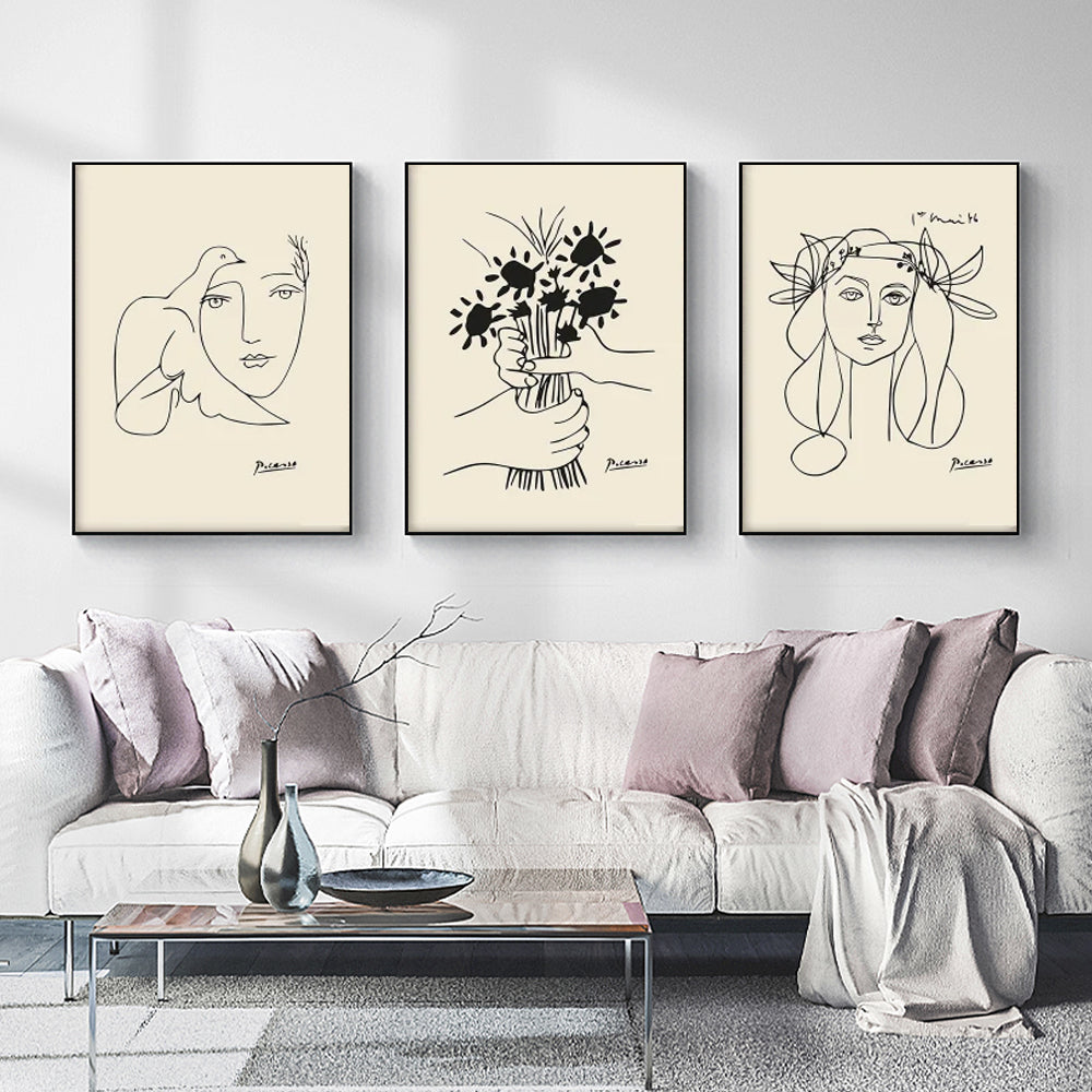 Wall Art  - Picasso Sketches 3 Sets - Poster Prints -Canvas Prints