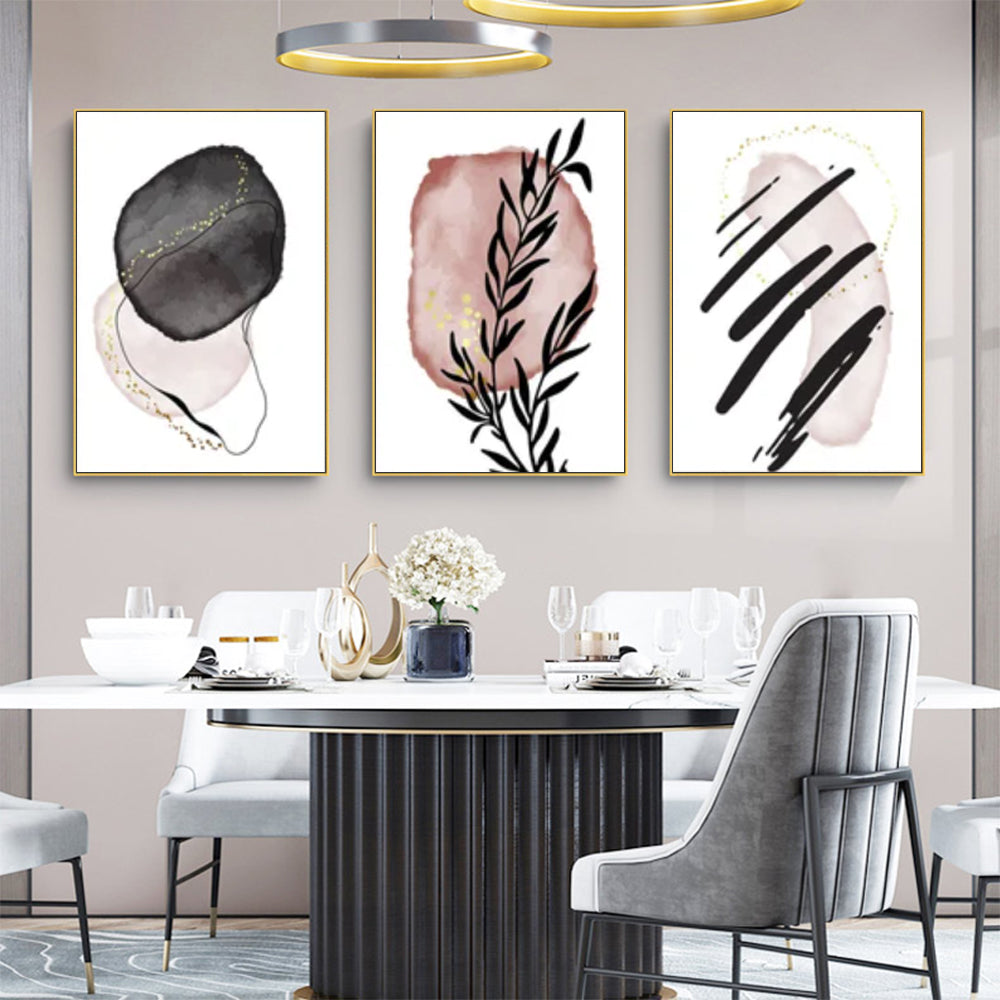 Wall Art  - Abstract Pink and Black 3 Sets - Poster Prints -Canvas Prints