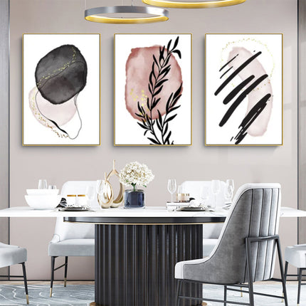 Wall Art  - Abstract Pink and Black 3 Sets - Poster Prints -Canvas Prints